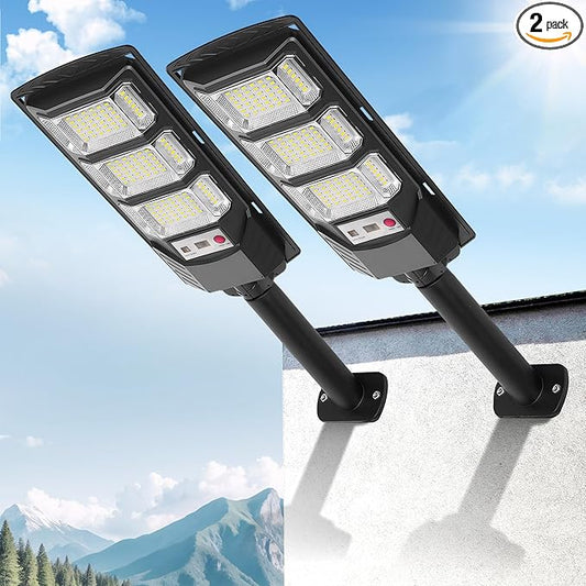 FOWSEEK Solar Street Lights Outdoor 2 Pack, 6500K Solar Lights Outdoor Waterproof with Motion Sensor, Lamparas Luces Solares para Exteriores Dusk to Dawn Commercial Lighting for Yard Path
