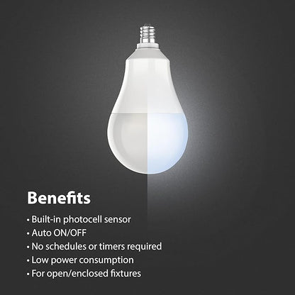 Feit Electric LED Built-in Dusk to Dawn Sensor Intellibulb - A19 with an E12 Candelabra Base Light Bulb - 60W Equivalent - 15 Year Life - 800 Lumen - 5000K Daylight