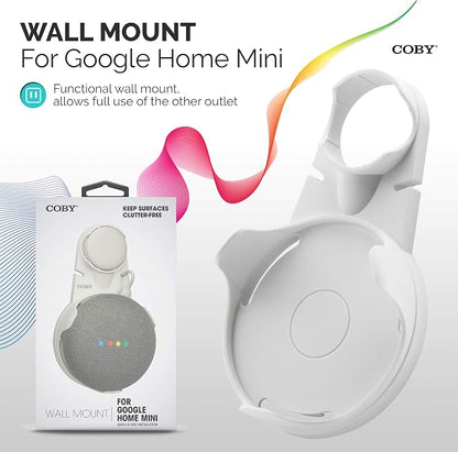Coby Wall-Outlet Smart Speaker Mount, Outlet Shelf with Cable Management, No-Screw Holder Compatible with Google Home Mini 1st & 2nd Gen, Space-Saving Wall Mount, White
