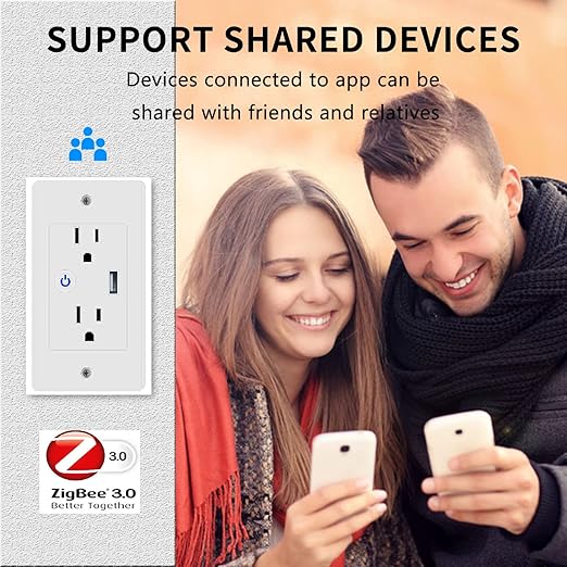 Jinvoo ZigBee Smart Outlet 16A 2 AC Individual switches 1 USB Charger Works with Philips HUE SmartThings Echo Google Assistant hub Required 2 Pack