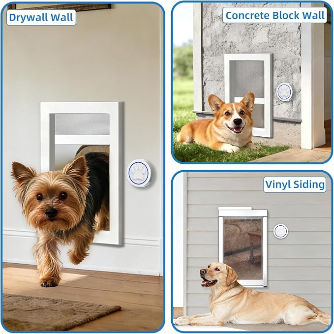 Automatic Dog Door for Wall,Smart Dog Door with Doorbell Active,No Collar