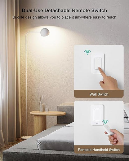Remote Control Outlet Wireless Wall Switch, 200FT RF Range, Mini Electrical Outlet Plug, 15A/1875W High-Power for Lamps, Lights, Household Appliances, ETL Listed (2 Switches and 1 Outlet)