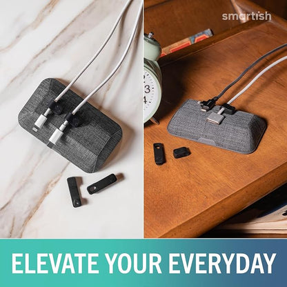 Smartish Magnetic Cord Holder, Bigger Cable Wrangler, Office Desk Organizer | Holds 8 Cords, 2 Cable Clips, Weighted Base, Charger Keeper, Phone Charging Cable Management, Nightstand Accessories, Gray