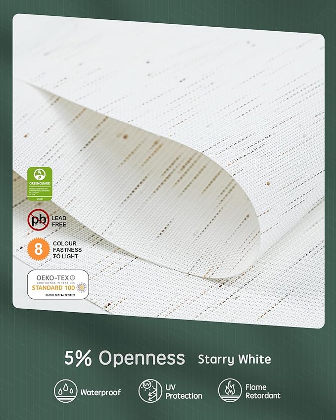 Yoolax Motorized Shades Dual Control, MotionFlex Motorized Solar Shades with App & Manual Control, Fireproof Waterproof Automatic Blinds for Indoor Windows, Custom Size (5% Openness Starry White)