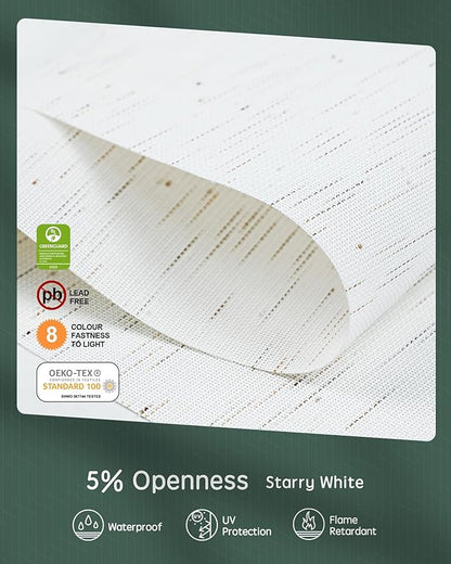 Yoolax Motorized Shades Dual Control, MotionFlex Motorized Solar Shades with App & Manual Control, Fireproof Waterproof Automatic Blinds for Indoor Windows, Custom Size (5% Openness Starry White)