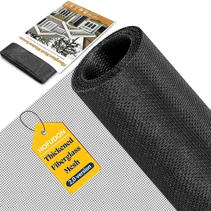 HOFUDON Window Screen Mesh, 39"x118" Fiberglass Screen Door Mesh, Replacement Window Screens, Patio Porch Screen Mesh Black