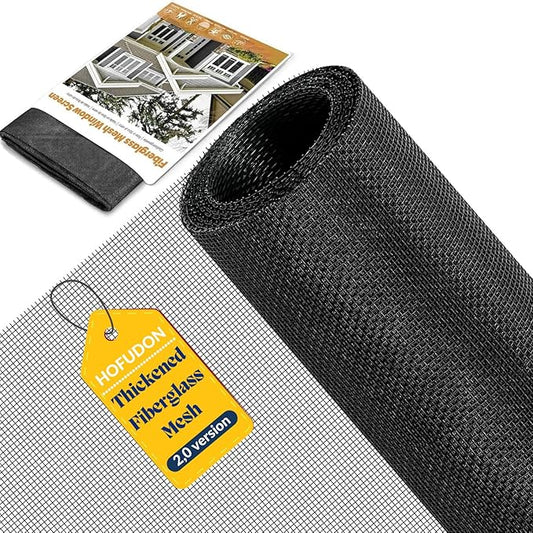 HOFUDON Window Screen Mesh, 59"x106" Fiberglass Screen Door Mesh, Window Screen Replacement, Patio Porch Screen Mesh Black