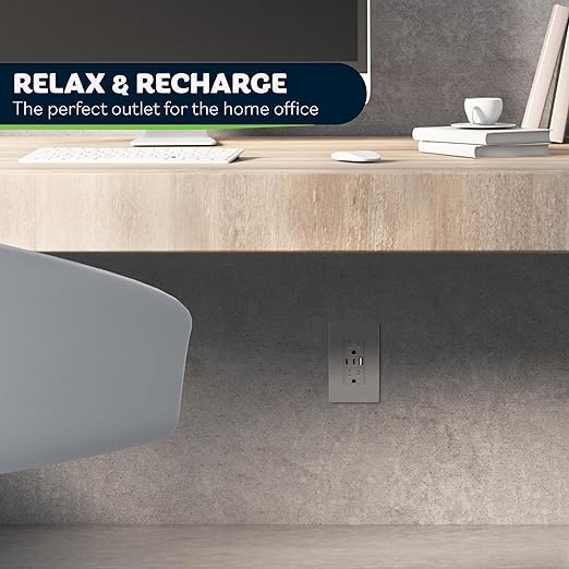 TOPGREENER 4.2A 3-Port Type C USB Outlet, 15 Amp Receptacle Plug, Charging Power Outlet with Dual Type C&A Ports, Screwless Wall Plate Included, UL Listed, TU21542AC2-GYSID, Gray, 2 Pack