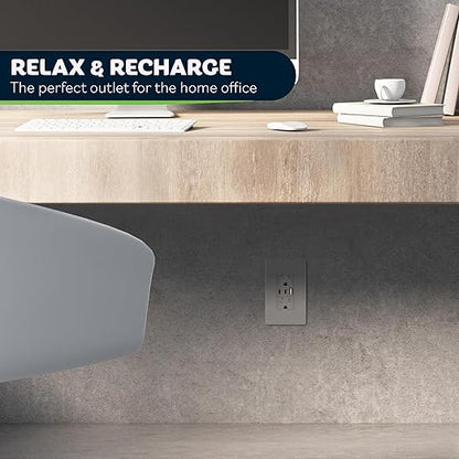 TOPGREENER 4.2A 3-Port Type C USB Outlet, 15 Amp Receptacle Plug, Charging Power Outlet with Dual Type C&A Ports, Screwless Wall Plate Included, UL Listed, TU21542AC2-GYSID, Gray, 2 Pack
