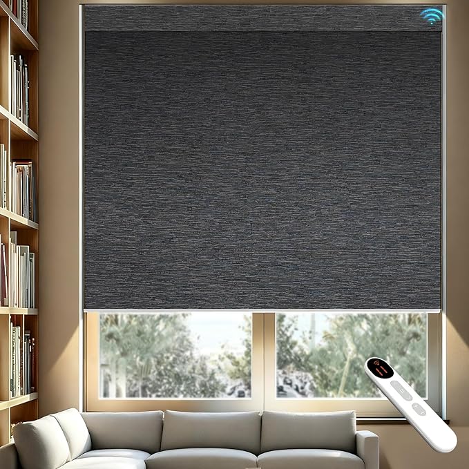 Motorized Blackout Roller Shades with Remote – Smart Blinds for Bedroom, Alexa Google Home Siri, Matter Compatible, Custom Electric Window Shades, Cordless Rechargeable