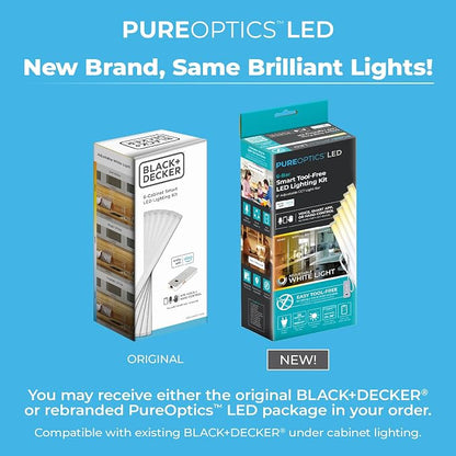 PureOptics LED Compatible with Alexa Smart Under Cabinet Lighting Kit, Adjustable LEDs, (6) 9" Bars, White (Pack of 12)