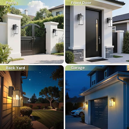 L LOHAS LED Upgraded Dusk to Dawn Outdoor Wall Lights with GFCI Outlet, 17 Inch Matte Black Waterproof Anti-Rust Outdoor Light Fixtures with Clear Glass, Exterior Light Fixtures for Porch, Garage, ETL