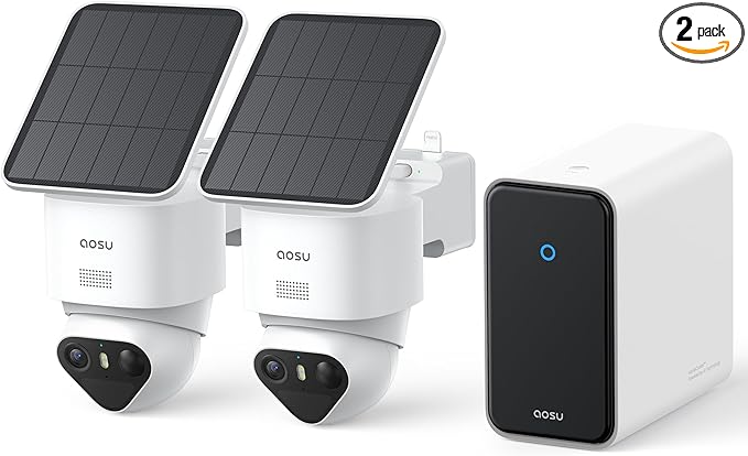 aosu T2 Ultra 4K Solar Security Cameras Wireless Outdoor, 2-Cam Kit, Smart Home Security System with TrueColor Night Vision, AI Recognition&Motion Tracking, 360°Pan&Tilt, Expandable 16TB Local Storage