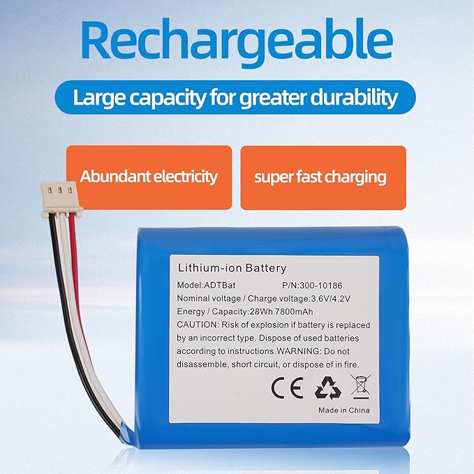 ADT Battery Replacement,3.6V/4.2V Lithium-ion Battery Replacement for ADT Panel P/N 300-10186, Compatible with ADT5AIO-1/2/3, ADT7AIO-1.