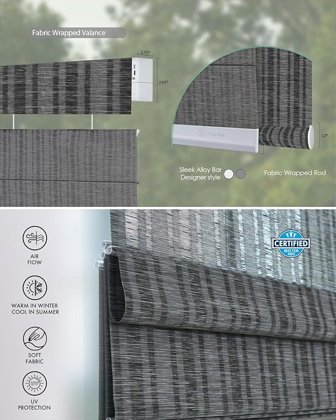 Yoolax Smart Top Down Bottom Up Roman Shades, Motorized Roman Shades with Remote, Light Filtering Smart Blinds Work with Alexa, Google, Apple Homekit for Living Room, Customized (Strip Dark Grey)