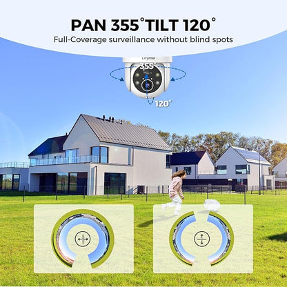 LITYMOL 2K 360° View Security Cameras Wireless Outdoor, Solar Cameras for Home Security, Color/IR Illumination Night Vision, AI Detection, 2-Way Audio, Siren Alarm, SD/Cloud Storage, 2.4g WiFi