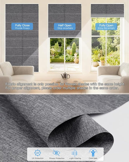 Motorized Roman Shades for Windows, Custom Light Filtering Roman Blinds with Remote, Smart Privacy Window Shades for Living Room Kitchen Office, Alexa & Google Home Compatible, App Control via RF Hub
