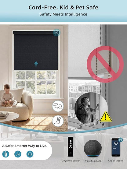 SmartWings Motorized Smart Blinds with Remote, Custom Automatic 100% Blackout Roller Shade Compatible with Alexa/Homekit/Google, Electric Smart Blinds for Indoor Windows, Eclipse Onyx Black