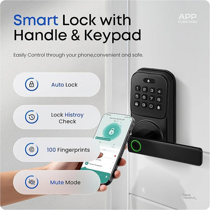 Keypad Door Lock with Handle, Heittis Smart Door Handle Lock - Keyless Entry Electronic Digital Lock with Code for Front Door (Black