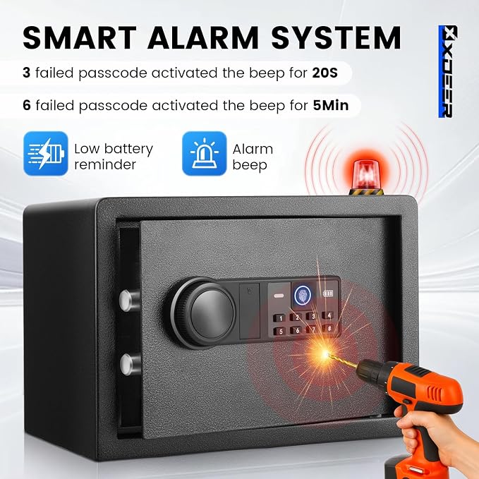 XDeer Biometric Safe Box, 0.78 Cuft Small Safe with 4 Unlocking Ways | Fingerprint/Backlit Keypad/Keys/APP, LED Light, Silent Mode, Adjustable Shelf, Smart Home Safe for Cash/Jewelry/Documents
