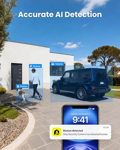Solar Security Camera Outdoor Wireless, 5MP(3K) Color Night Vision, Battery Powered PIR Motion Detection,2.4GHz WiFi Cameras for Home Surveillance, Light and Sound Alarm, 2-Way Audio, Waterproof