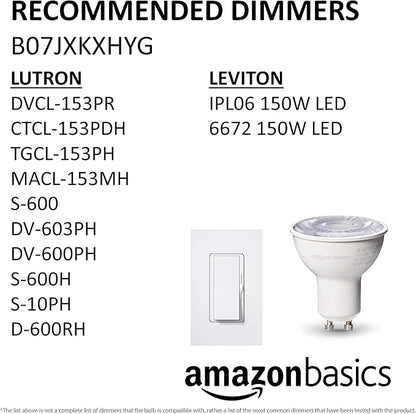 Amazon Basics MR16 LED Light Bulb, 50W Equivalent, Energy Efficient 7W, GU10 Base, Daylight White 5000K, Dimmable, 10,000 Hour Lifetime, 6-Pack