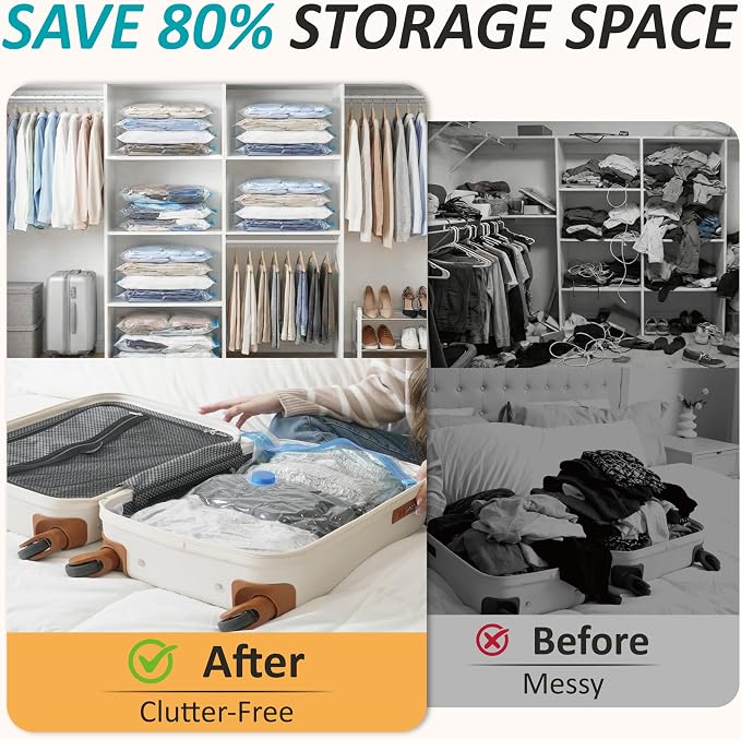 Vacuum Storage Bags with Hand Pump, Vacuum Seal Space Saver Bags,35 Combo | 80% Space-Saving Bags for Clothing, Blankets, Pillows, Bedding & Comforters; Multi-Size Variety Pack for Home & Travel