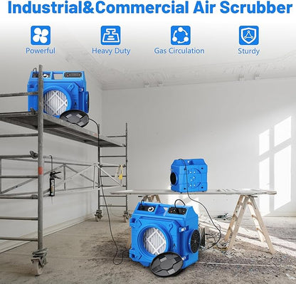 Air Scrubber with 3 Stage Filtration, 550CFM Stackable Negative Air Machine for Industrial and Commercial Use, Heavy Duty Air Cleaner with HEPA/Activated carbon Filter, Blue-3PC