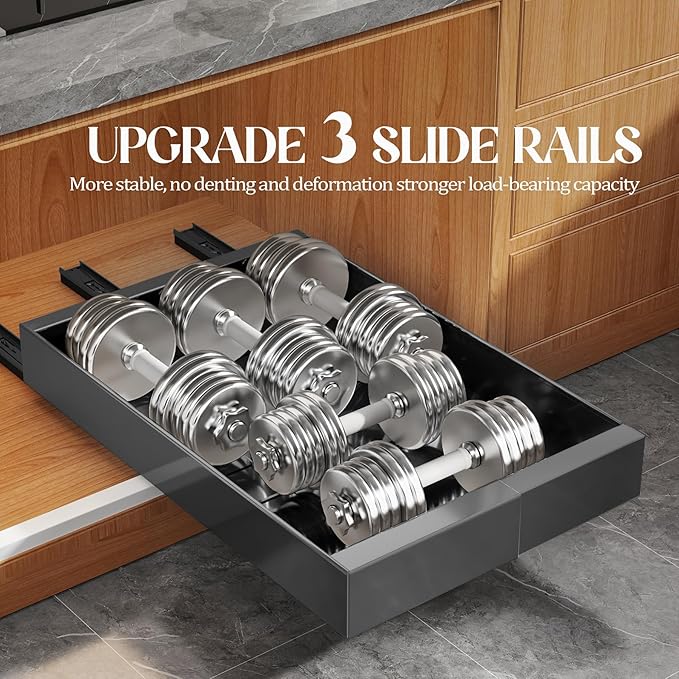 Seinloes 4 Pack Expandable Pull Out Cabinet Organizer 21"Deep With Raising Pad for Framed Cabinets,Upgrade 3 Slide Rails Slide Out Drawers,No Drill Roll Out Shelves,Adjustable Width 9"-14" Black