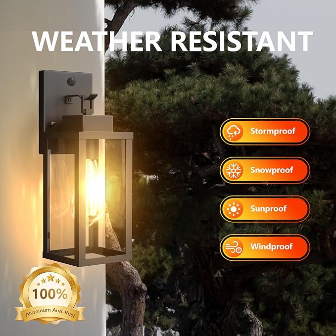 Motion Sensor Dawn to Dusk Outdoor Sensor Light Fixture Anti-Rust Exterior Wall Lighting Waterproof Outdoor Wall Lantern for Porch Patio Front Door Garage