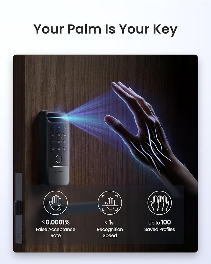 SwitchBot Lock Vision Pro Smart Lock, Palm Vein + Fingerprint, Keyless Entry Deadbolt for Front Door, Touchless Unlock, 12-Month Battery, WiFi No Hub, Auto-Lock, Matter, Apple Home, Alexa, Google