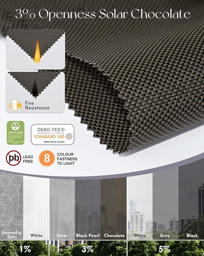Graywind Motorized Roller Shades Compatible with Alexa Google Hardwired WiFi Smart Light Filtering Blind Remote Automated Blinds Electric Window Shade, Custom Size (3% Openness Chocolate)