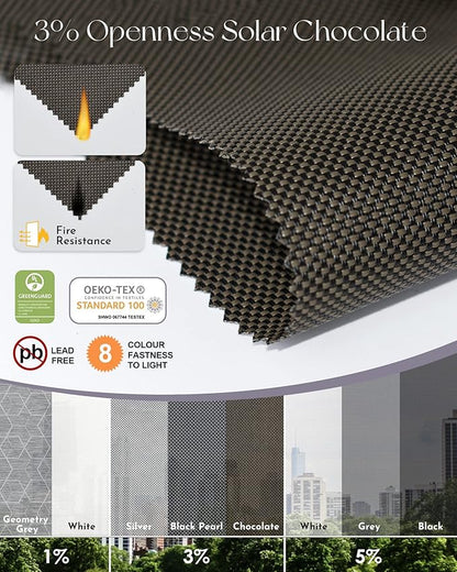 Graywind Motorized Roller Shades Compatible with Alexa Google Hardwired WiFi Smart Light Filtering Blind Remote Automated Blinds Electric Window Shade, Custom Size (3% Openness Chocolate)