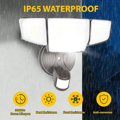 Abovizo 90W Motion Sensor Outdoor Lights, 10000LM LED Flood Light Outdoor with 4 Adjustable Heads, 6500K Daylight, Dusk to Dawn, IP65 Waterproof Security Light for Garage, Yard, Porch, Front Door