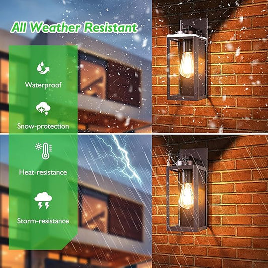 BesLowe Outdoor Wall Light Fixtures, Exterior Waterproof Wall Lanterns, Brown Porch Sconces Wall Mounted Lighting with E26 Sockets & Glass Shades, Modern Wall Lamps for Patio Front Door Entryway