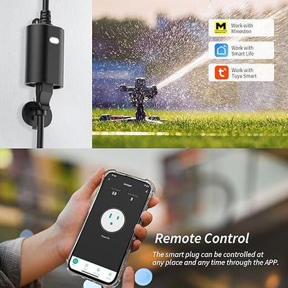 Minoston Outdoor Outlet, WiFi Smart Plug in Energy Monitoring, 2.4Ghz Wi-Fi Plugs, Compatible with Alexa and Smart Life, IP65 Waterproof Outlet 15A (MP22WP)