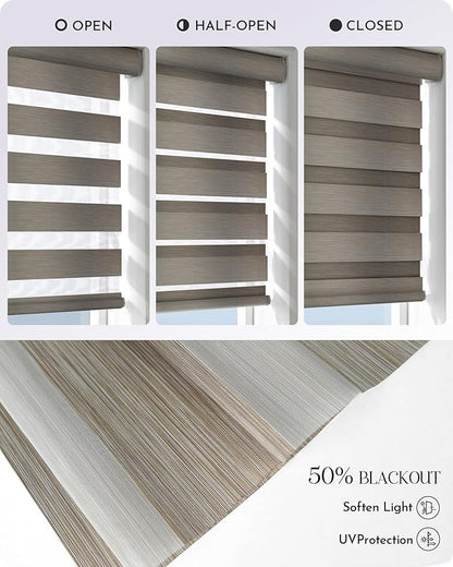 Graywind Motorized Zebra Blinds for Windows, Darkening Smart Blinds with Remote Control, Dual Layer Custom Zebra Shades Work with Alexa, Google Home, Apple Homekit, Linen Sandy