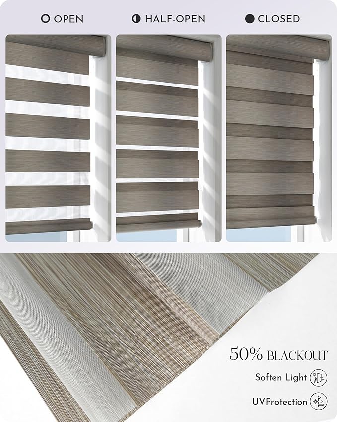 Graywind Motorized Zebra Blinds for Windows, Darkening Hardwired Smart Blinds with Remote Control, Dual Layer Custom Zebra Shades Work with Alexa, Google Home, Apple Homekit, Linen Sandy