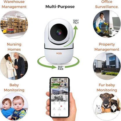 MobiCam HDX Wi-Fi Pan & Tilt Smart Nursery, Elderly & Home Monitoring Camera, 1080p HD Indoor Security Night Vision IP Camera, Motion Detection, Two-Way Audio, Cloud & SD Card Storage - (2-Pack)