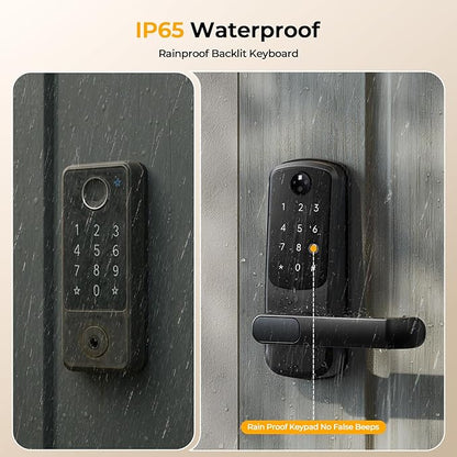 Smart Door Lock with Palm Vein Recognition, Camcamp Keyless Entry Door Lock with Handle for Front Door, Auto Lock, Backlit Keypad, IP65 Waterproof, DIY Installation