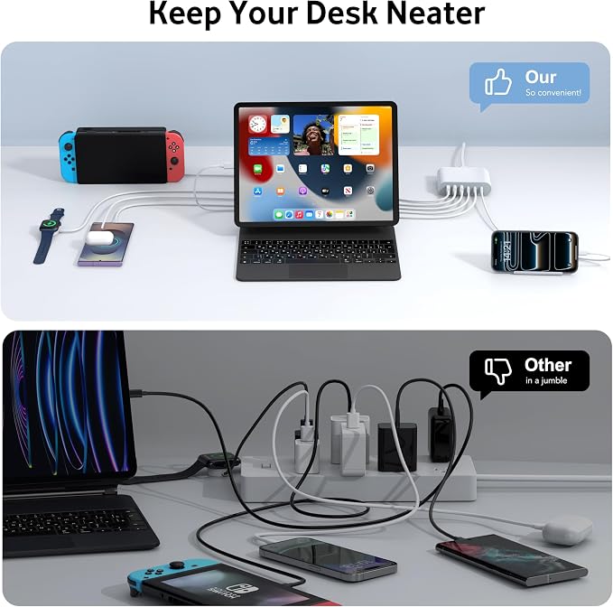 100W USB C Fast Charger Block Compact GaN 6 Port PD USB C and QC USB A Wall Charger Type C Charging Station Hub Adapter Plug Cube Brick for iPhone 17 16 15 14 Pro Max iPad Pro Air Samsung Pixel LG | USB Charger Station Hub, Multiport Charging Block Cub...