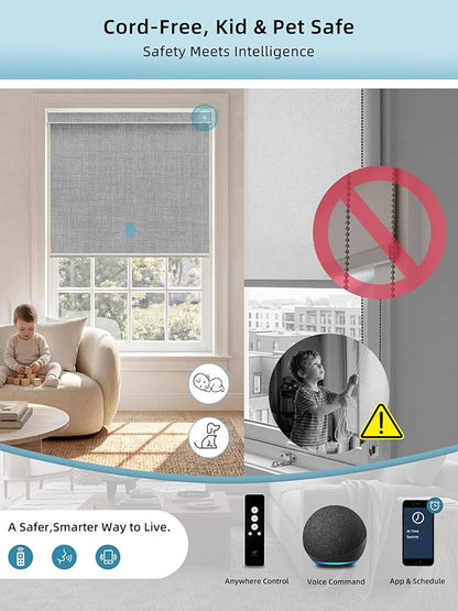 SmartWings Motorized Smart Blinds with Remote, Custom Automatic 100% Blackout Roller Shade Compatible with Alexa/Homekit/Google, Electric Smart Blinds for Indoor Windows, Vigor Pale Grey