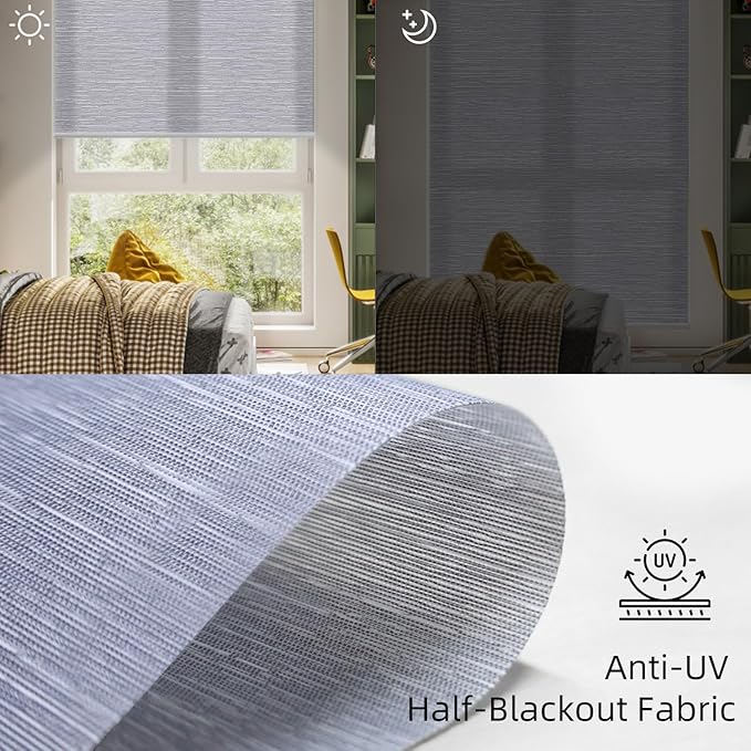 SmartWings Motorized Light Filtering Blinds Work with Homekit Thread Z-Wave Alexa, 70% Blackout Electric Smart Window Shade Translucent, Cordless with Remote Control, Up W110 x H148, Essential Grey