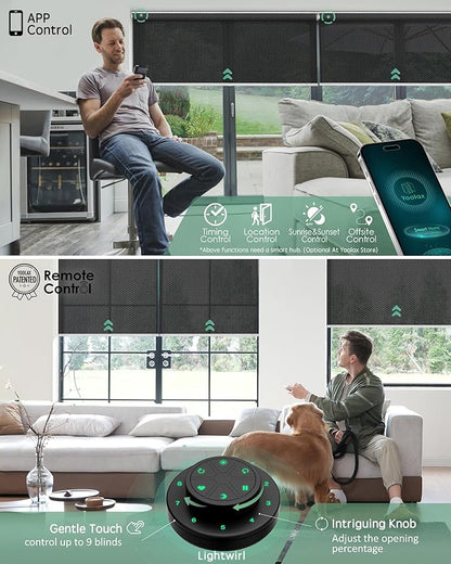 Yoolax Motorized Blinds with Remote, Flame Resistat mart Roller Shades Work with Alexa, Google, Apple Homekit, Custom Automatic Shades with Voice Control for Living Room (5% Openness Black)