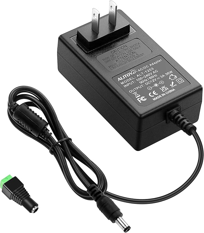 ALITOVE 12V DC Power Supply 3A 36W Universal AC Adapter 100-240V 50-60hz to 12 Volt Power Adapter Cord 3Amp 2.5A 2A 5.5mm x 2.5mm 2.1mm for LED Strip Light CCTV Security Camera PC Monitor and More
