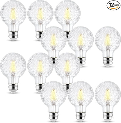 Decorative Light Bulb (12-Pack) 5.5 Watt G25 LED Filament Bulb E26 Medium Base (40W Equivalent) 3000K Warm White, 500 Lumens, Dimmable, Cut Glass Clear Decorative Light Bulbs