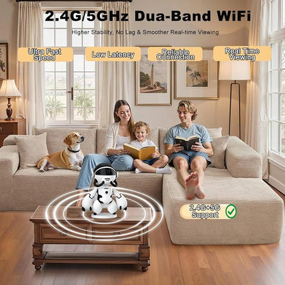 2K Indoor Robot Camera, 5G/2.4G WiFi Indoor Security Camera for Baby Pet