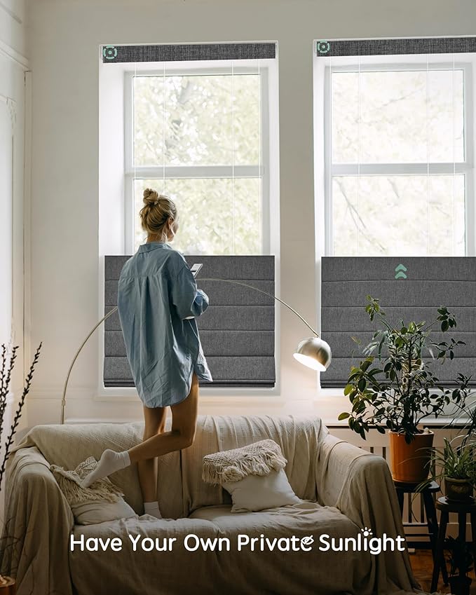 Yoolax Smart Top Down Bottom Up Roman Shades, Motorized Roman Shades with Remote, Blackout Smart Blinds Work with Alexa, Google, Apple Homekit for Living Room Bedroom, Customized (Dark Grey)