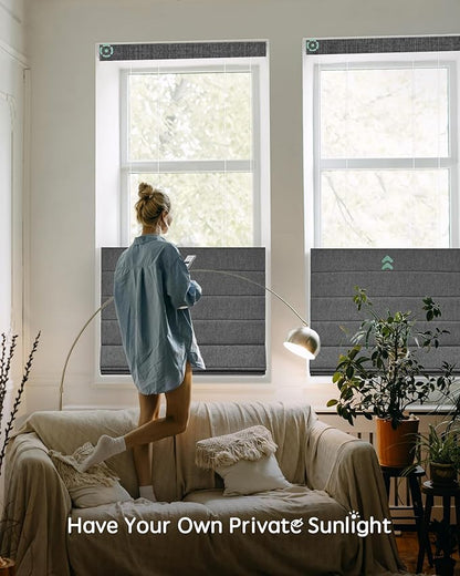 Yoolax Smart Top Down Bottom Up Roman Shades, Motorized Roman Shades with Remote, Blackout Smart Blinds Work with Alexa, Google, Apple Homekit for Living Room Bedroom, Customized (Dark Grey)