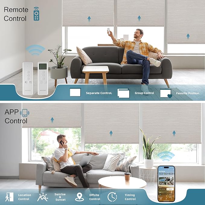 Motorized Roller Shade,100% Blackout Smart Window Blinds Work with Homekit, Alexa,Google Home, Remote, Electric Blinds with USB/Solar Pannel Charging,Classic Cream